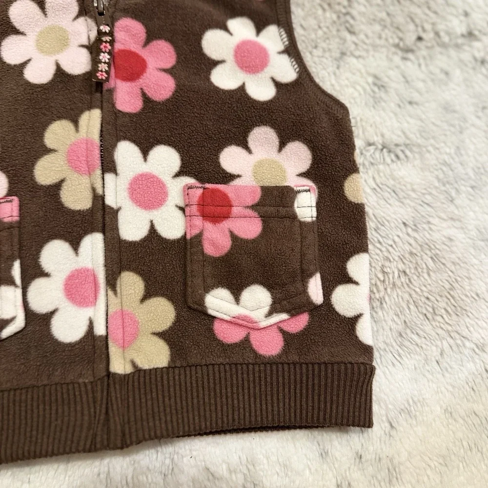 Vintage Carters Pink And Brown Flower Fleece Baby Vest Size 6 Months